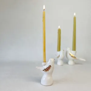 Свічник "Пташка" білий з золотом, S