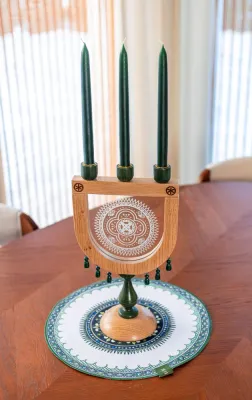 Трисвічник "Гуцульська сецесія" зелений