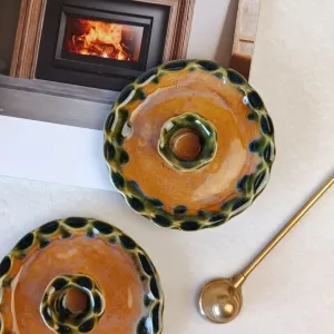 Свічник з зеленим обідком, карамель