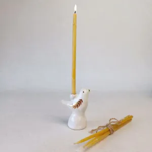 Свічник "Пташка" білий з золотом, S