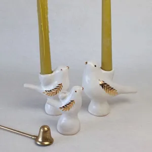 Свічник "Пташка" білий з золотом, S