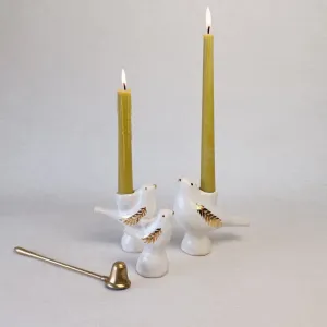 Свічник "Пташка" білий з золотом, S