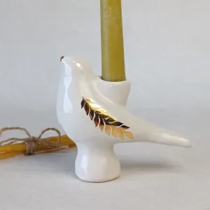 Свічник "Пташка" білий з золотом, S