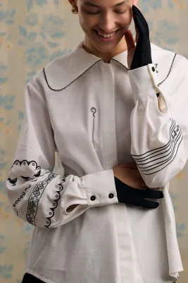 Сорочка вишита "Леся" молочний 30% льон, 70% віскоза 