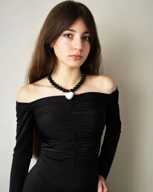 Намисто "Гаряче серце", срібло 925, чорний агат, біле серце