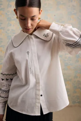 Сорочка вишита "Леся" молочний 30% льон, 70% віскоза 