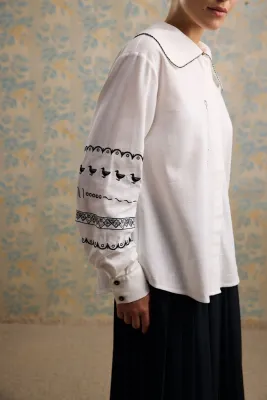 Сорочка вишита "Леся" молочний 30% льон, 70% віскоза 