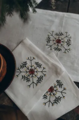 Серветка, білий льон, 40х40 см, колекція "Сніжинки"