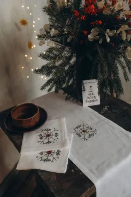 Серветка, білий льон, 40х40 см, колекція "Сніжинки"