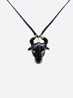  Декоративна керамічна прикраса "Телець чорний з позолотою" на чорному шнурку