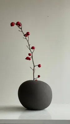 Ваза чорна, шамот, для сухих композицій, 16,5х16,5х14см