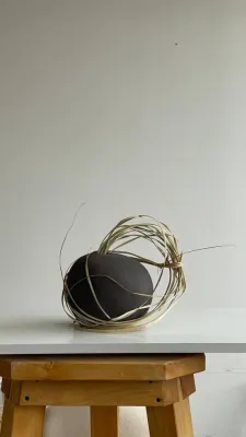 Ваза чорна, шамот, для сухих композицій, 16,5х16,5х14см