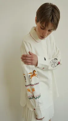 Сорочка вишита "Яворів" молочний 30% льон, 70% віскоза 