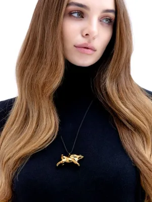 Декоративна керамічна прикраса "Зайченя золоте" на чорному шнурку