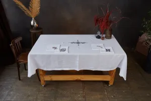 Скатертина, білий льон, 140х220 см, колекція "Українська символіка"