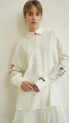 Сорочка вишита "Яворів" молочний 30% льон, 70% віскоза 