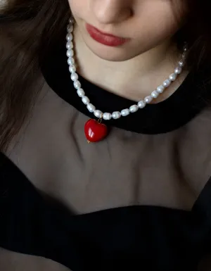 Намисто "Гаряче серце", полозота, перли, червоне серце