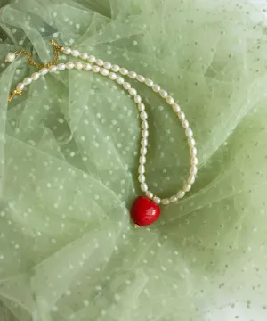 Намисто "Гаряче серце", полозота, перли, червоне серце