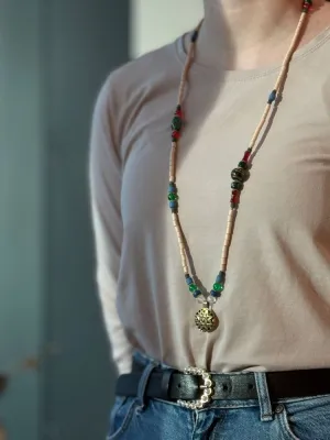 Намисто довге ніжно-рожеве зі вставками