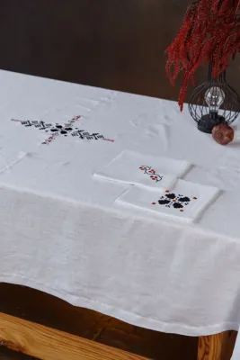 Скатертина, білий льон, 140х220 см, колекція "Українська символіка"