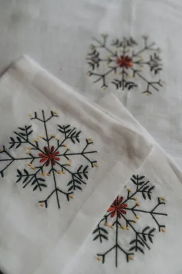 Серветка, білий льон, 40х40 см, колекція "Сніжинки"