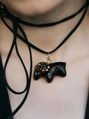 Декоративна керамічна прикраса "Баранець чорний з позолотою" 