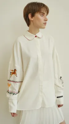 Сорочка вишита "Яворів" молочний 30% льон, 70% віскоза 