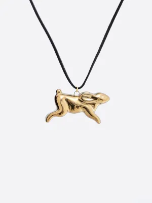 Декоративна керамічна прикраса "Зайченя золоте" на чорному шнурку