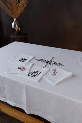 Серветка, білий льон льон, 40х40 см «Українська символіка» 