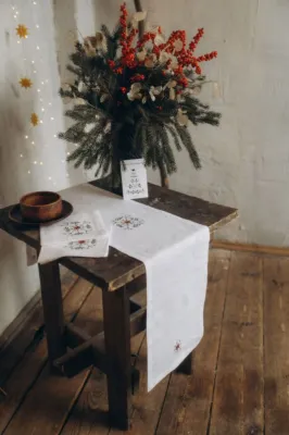 Серветка, білий льон, 40х40 см, колекція "Сніжинки"