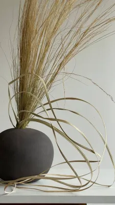 Ваза чорна, шамот, для сухих композицій, 16,5х16,5х14см