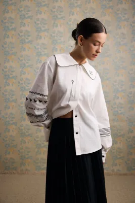 Сорочка вишита "Леся" молочний 30% льон, 70% віскоза 