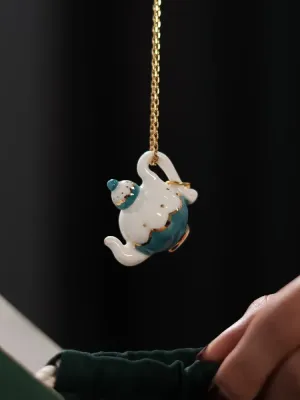 Декоративна порцелянова прикраса "Чайничок" за золотому ланцюжку