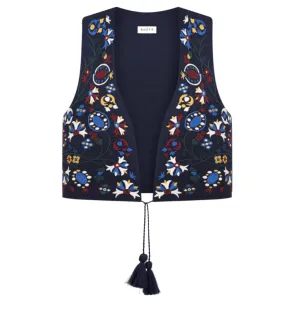 Жилет "Чортополох", вишивка кольорова, льон темно-синій