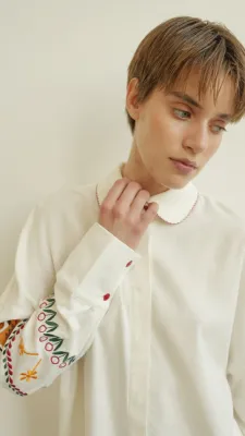 Сорочка вишита "Яворів" молочний 30% льон, 70% віскоза 