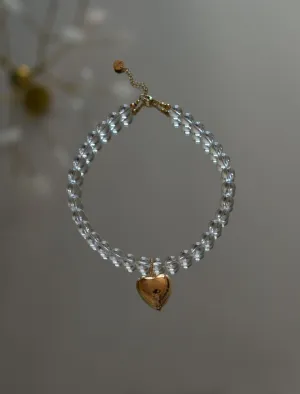 Намисто "Золоте серце", позолота, гірський кришталь, золоте серце