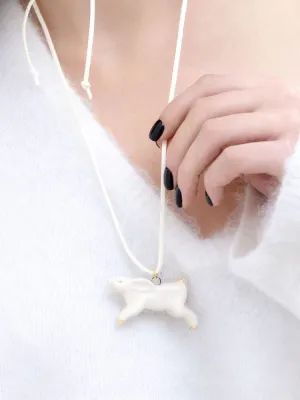 Декоративна керамічна прикраса "Зайченя біле з позолотою"